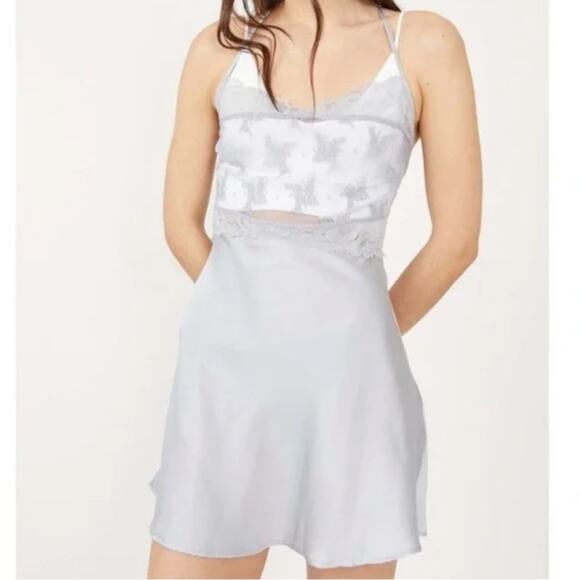 Free People Ready Now Cross Back Lace Mini Slip Dress - Picture 1 of 6